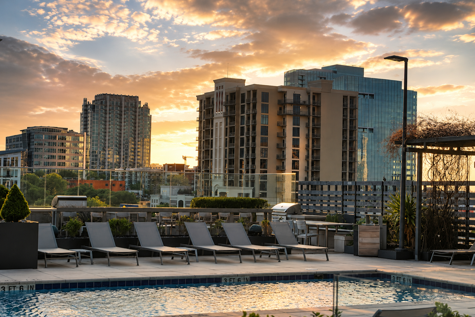 Rooftop pool at sunset