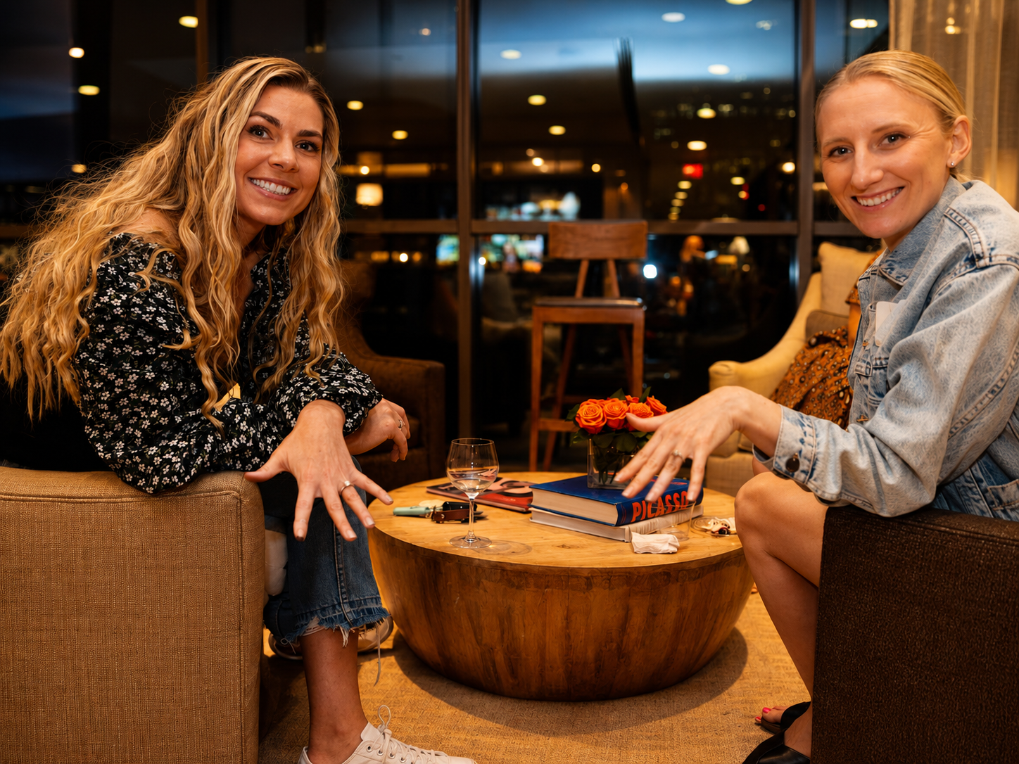 Two friends at a lounge